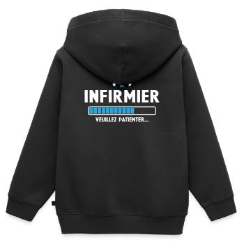 Infirmier veuillez patienter - Sweat Premium à capuche zippé enfant bio - noir - Dos - AI Model Kid Male (0cm)