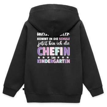 Mein Bruder kommt in die Schule jetzt bin ich die - Kinder Premium Organic Zip Hoodie - Schwarz - Hinten - AI Model Kid Male (0cm)