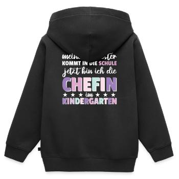 Meine Schwester kommt in die Schule jetzt bin ich - Kinder Premium Organic Zip Hoodie - Schwarz - Hinten - AI Model Kid Male (0cm)