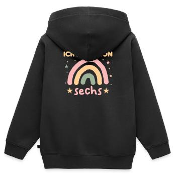 Regenbogen sechster Geburtstag ich bin schon sechs - Kinder Premium Organic Zip Hoodie - Schwarz - Hinten - AI Model Kid Male (0cm)