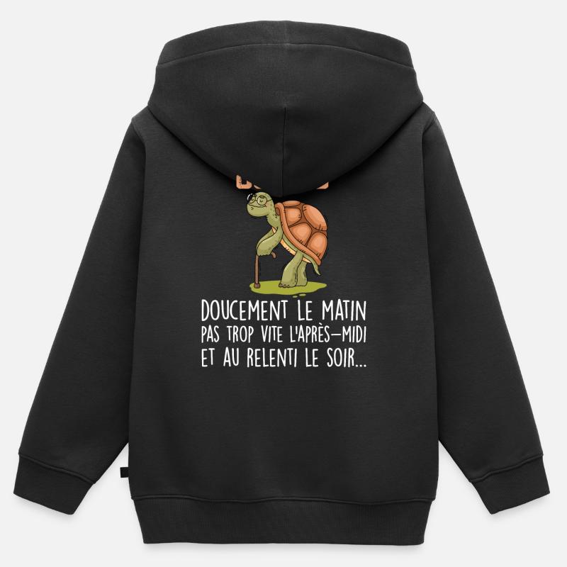 80 ans tortue anniversaire doucement vite ralenti - Sweat Premium à capuche zippé enfant bio - noir