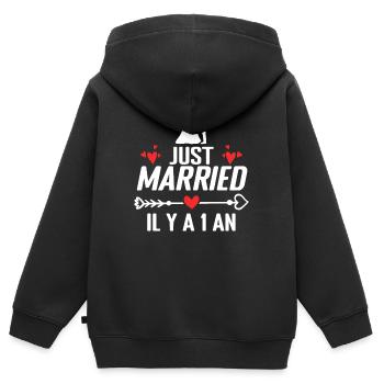 Baumwolle Hochzeitsgeschenk Hochzeitstag 1 Jahr - Kinder Premium Organic Zip Hoodie - Schwarz - Hinten - AI Model Kid Male (0cm)