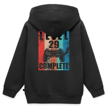 Level 29 abgeschlossen - Kinder Premium Organic Zip Hoodie - Schwarz - Hinten - AI Model Kid Male (0cm)