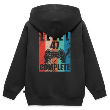 Level 47 abgeschlossen - Kinder Premium Organic Zip Hoodie - Schwarz - Hinten - AI Model Kid Male (0cm)