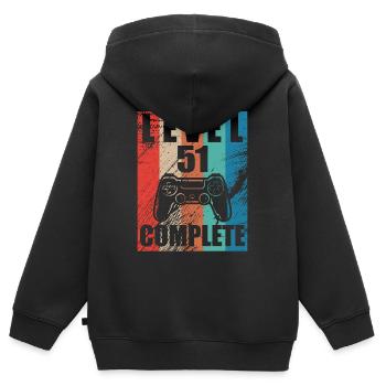 Level 51 abgeschlossen - Kinder Premium Organic Zip Hoodie - Schwarz - Hinten - AI Model Kid Male (0cm)