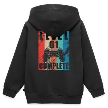 Level 61 abgeschlossen - Kinder Premium Organic Zip Hoodie - Schwarz - Hinten - AI Model Kid Male (0cm)