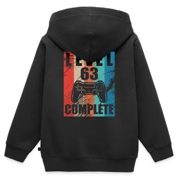 Level 63 abgeschlossen - Kinder Premium Organic Zip Hoodie - Schwarz - Hinten - AI Model Kid Male (0cm)