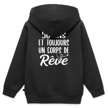 56 ans et toujours un corps de rêve - Cadeau 56ans - Sweat Premium à capuche zippé enfant bio - noir - Dos - AI Model Kid Male (0cm)