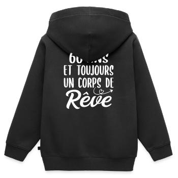 66 ans et toujours un corps de rêve - Cadeau 66ans - Sweat Premium à capuche zippé enfant bio - noir - Dos - AI Model Kid Male (0cm)
