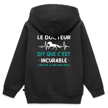 Cheval - c'est incurable - Sweat Premium à capuche zippé enfant bio - noir - Dos - AI Model Kid Male (0cm)