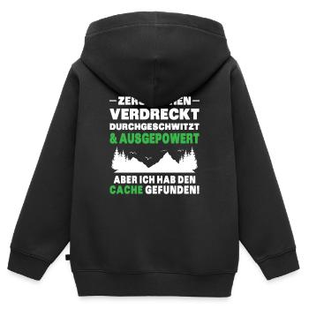 Gecache Geocaching Hobby Cache - Kinder Premium Organic Zip Hoodie - Schwarz - Hinten - AI Model Kid Male (0cm)