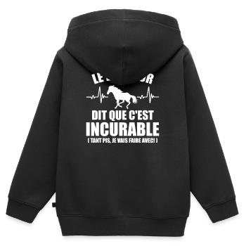 Cheval - c'est incurable - Sweat Premium à capuche zippé enfant bio - noir - Dos - AI Model Kid Male (0cm)