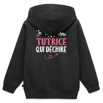 Je Suis Une Tutrice Qui Déchire - Sweat Premium à capuche zippé enfant bio - noir - Dos - AI Model Kid Male (0cm)