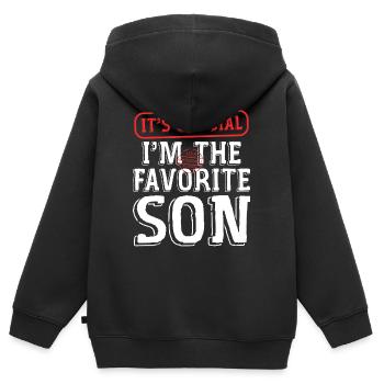 Es ist offiziell: Im Der Lieblingssohn - Kinder Premium Organic Zip Hoodie - Schwarz - Hinten - AI Model Kid Male (0cm)