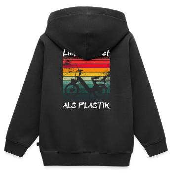 Lieber Rost als Plastik Vinatge - Kinder Premium Organic Zip Hoodie - Schwarz - Hinten - AI Model Kid Male (0cm)