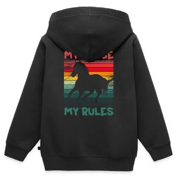 Mein Pferd, meine Regeln - Rittergeschenk - Reiter - Kinder Premium Organic Zip Hoodie - Schwarz - Hinten - AI Model Kid Male (0cm)