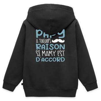 Papy A Toujours Raison Si Mamy Est D'accord - Sweat Premium à capuche zippé enfant bio - noir - Dos - AI Model Kid Male (0cm)