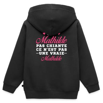 Une Mathilde pas chiante ce n est pas une vraie - Sweat Premium à capuche zippé enfant bio - noir - Dos - AI Model Kid Male (0cm)