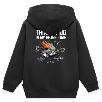 6 Dinge, die ich in meiner Freizeit tue Auto Enthusiast Autos - Kinder Premium Organic Zip Hoodie - Schwarz - Hinten - AI Model Kid Male (0cm)