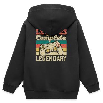 Stufe 23 abgeschlossen, 23 Geburtstagsgeschenk - Kinder Premium Organic Zip Hoodie - Schwarz - Hinten - AI Model Kid Male (0cm)