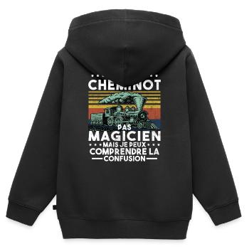 Cheminot Conducteur De Train Chemin De Fer - Sweat Premium à capuche zippé enfant bio - noir - Dos - AI Model Kid Male (0cm)