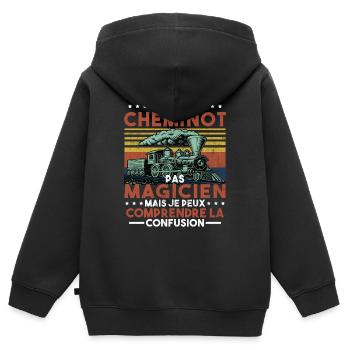 Cheminot Conducteur De Train Chemin De Fer - Sweat Premium à capuche zippé enfant bio - noir - Dos - AI Model Kid Male (0cm)