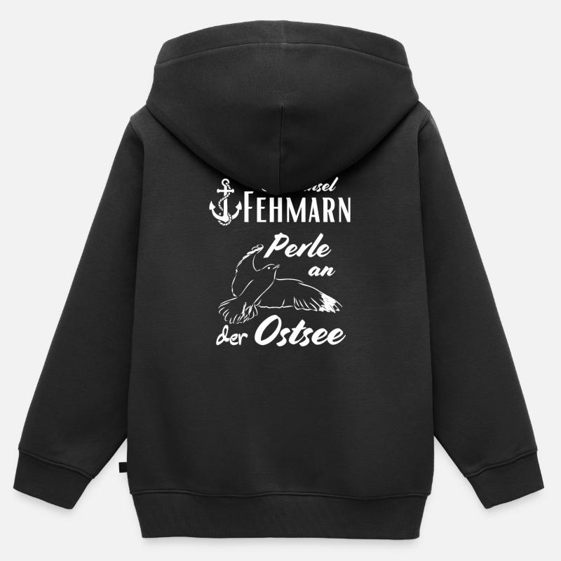 Fehmarn, île de la mer Baltique et perle de la mer Baltique - Sweat Premium à capuche zippé enfant bio - noir