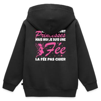 Manche sind Prinzessinnen, aber ich bin eine Fee - Kinder Premium Organic Zip Hoodie - Schwarz - Hinten - AI Model Kid Male (0cm)