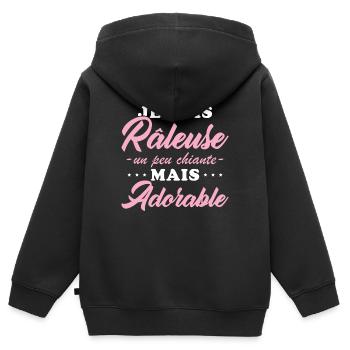 Mürrisches, aber liebenswertes personalisiertes Humorgeschenk - Kinder Premium Organic Zip Hoodie - Schwarz - Hinten - AI Model Kid Male (0cm)