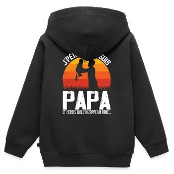 Ich kann nicht, ich bin Papa (Windel) - Kinder Premium Organic Zip Hoodie - Schwarz - Hinten - AI Model Kid Male (0cm)
