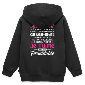 Mon Chéri Je T'aime Tu Es Formidable - Sweat Premium à capuche zippé enfant bio - noir - Dos - AI Model Kid Male (0cm)