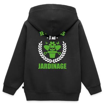 Ich kann nicht, ich habe Gartenarbeit - Kinder Premium Organic Zip Hoodie - Schwarz - Hinten - AI Model Kid Male (0cm)