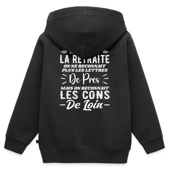 Avec l'age on reconnaît les cons de loin - Sweat Premium à capuche zippé enfant bio - noir - Dos - AI Model Kid Male (0cm)