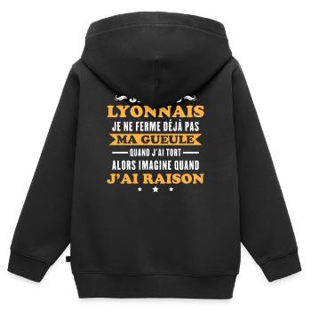 Humour Lyonnais je ne ferme pas ma gueule - Sweat Premium à capuche zippé enfant bio - noir - Dos - AI Model Kid Male (0cm)