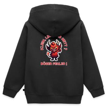Petit, doux et agréable ? Mauvaise erreur ! petit diable - Sweat Premium à capuche zippé enfant bio - noir - Dos - AI Model Kid Male (0cm)