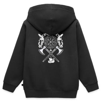 Asgard-VIKING-Viking SYMBOLES-RUNES VIKINGS - Sweat Premium à capuche zippé enfant bio - noir - Dos - AI Model Kid Male (0cm)