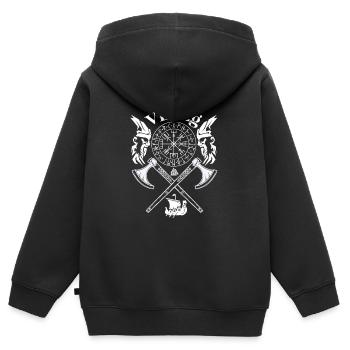 VIKING-Viking SYMBOLES-RUNES VIKINGS - Sweat Premium à capuche zippé enfant bio - noir - Dos - AI Model Kid Male (0cm)