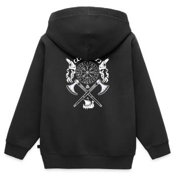 Wotan-VIKING-Viking SYMBOLS-VIKING RUNES - Kids Premium Organic Zip-up Hoodie - black - Back - AI Model Kid Male (0cm)