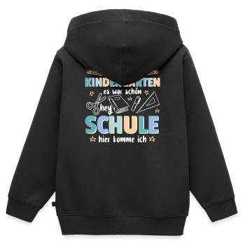 Kindergarten Abschied Hallo Schule ich bin soweit! - Kinder Premium Organic Zip Hoodie - Schwarz - Hinten - AI Model Kid Male (0cm)