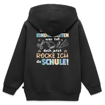 Kindergarten Abschied Hallo Schule ich bin soweit! - Kinder Premium Organic Zip Hoodie - Schwarz - Hinten - AI Model Kid Male (0cm)