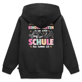 Kindergarten Abschied Hallo Schule ich bin soweit! - Kinder Premium Organic Zip Hoodie - Schwarz - Hinten - AI Model Kid Male (0cm)