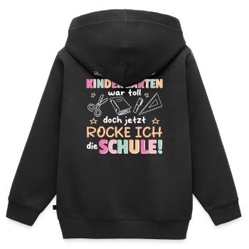 Kindergarten Abschied Hallo Schule ich bin soweit! - Kinder Premium Organic Zip Hoodie - Schwarz - Hinten - AI Model Kid Male (0cm)