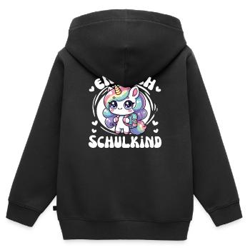 Enfin une licorne mignonne d’écolier pour l’inscription à l’école - Sweat Premium à capuche zippé enfant bio - noir - Dos - AI Model Kid Male (0cm)