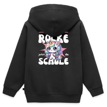 Einschulung Einhorn ich rocke jetzt die Schule - Kinder Premium Organic Zip Hoodie - Schwarz - Hinten - AI Model Kid Male (0cm)