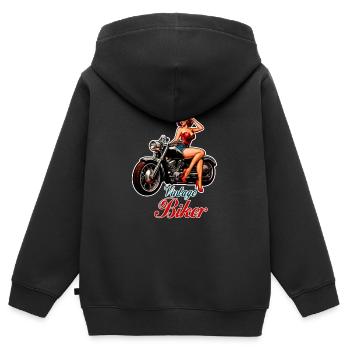 Vintage Biker Rétro Moto Pin Up Girl - Sweat Premium à capuche zippé enfant bio - noir - Dos - AI Model Kid Male (0cm)