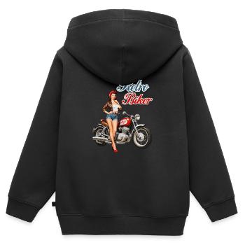 Rétro Biker Vintage Moto Pin Up Girl - Sweat Premium à capuche zippé enfant bio - noir - Dos - AI Model Kid Male (0cm)