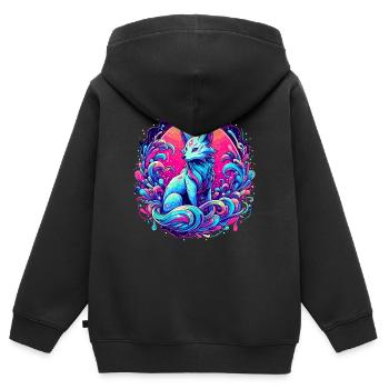 Fox Art Psychédélique - Sweat Premium à capuche zippé enfant bio - noir - Dos - AI Model Kid Male (0cm)