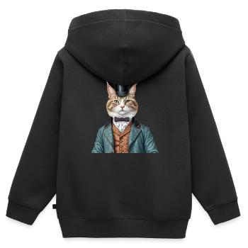 Viktorianische Herrenkatze - Kinder Premium Organic Zip Hoodie - Schwarz - Hinten - AI Model Kid Male (0cm)