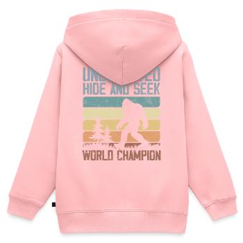 Ungeschlagener Versteck-Weltmeister | Bigfoot - Kinder Premium Organic Zip Hoodie - Rosa - Hinten - AI Model Kid Female (0cm)