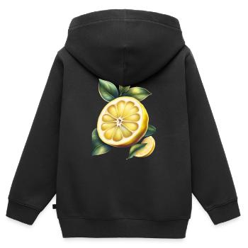Ein gelbes Zitronen-T-Shirt-Design - Kinder Premium Organic Zip Hoodie - Schwarz - Hinten - AI Model Kid Male (0cm)